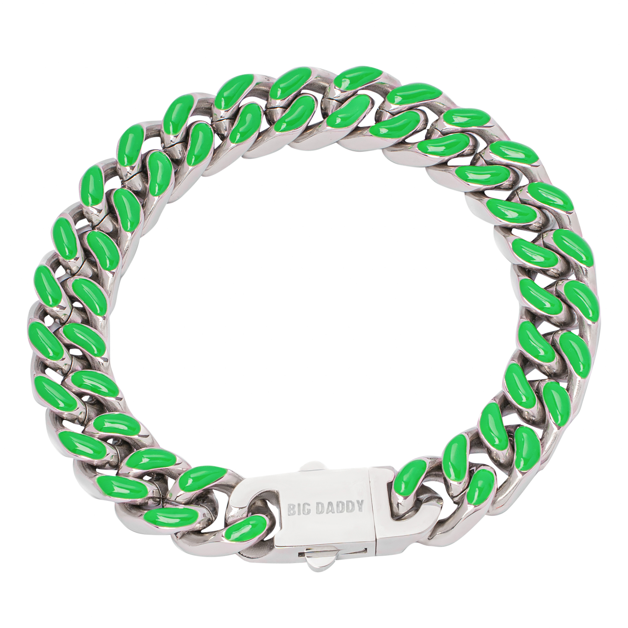 Big Daddy 13MM Enamel Green Steel Cuban Bracelet