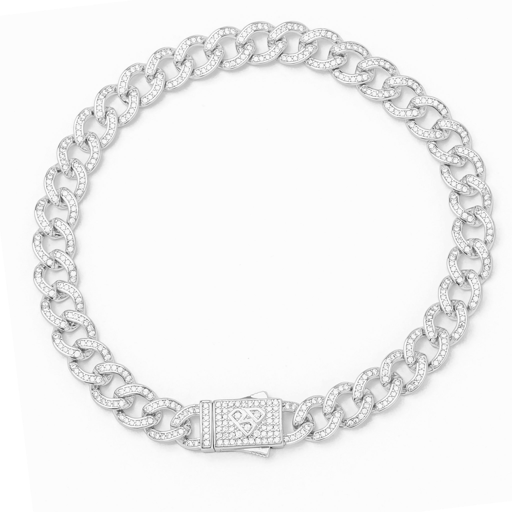 Big Daddy 8MM Iced Curb Cuban Silver Bracelet