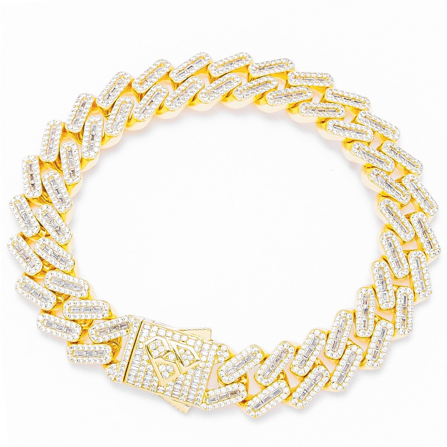 Big Daddy 12MM Baguette Iced Out Rhombus Cuban Gold Bracelet