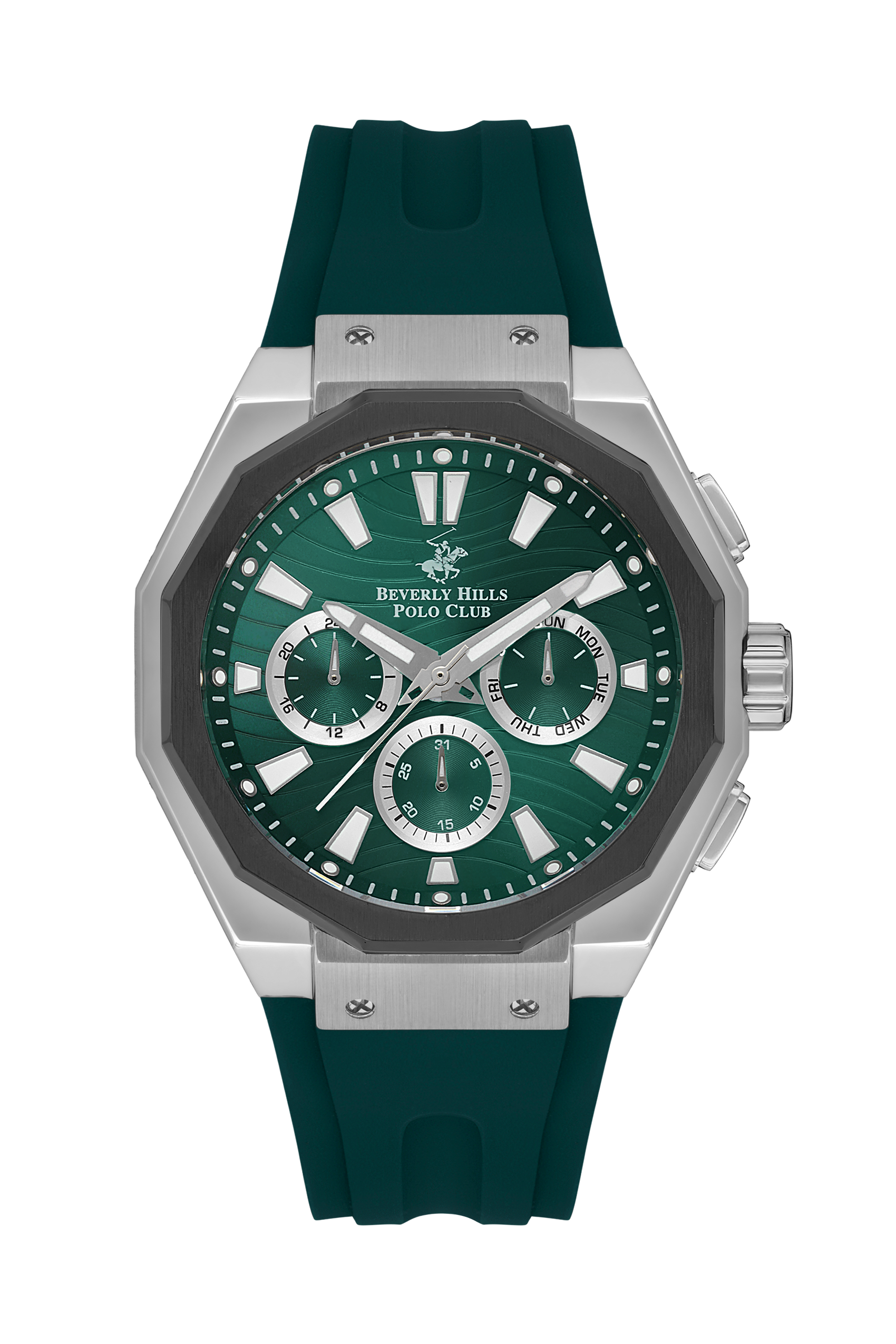 BEVERLY HILLS POLO CLUB Men’s Green Chronograph Silicone Watch – BP3557X.375