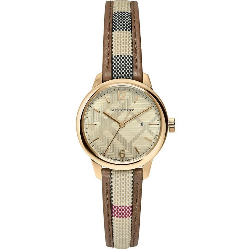 Burberry Women’s Swiss Made Leather Strap Gold Dial Women's Watch  BU10114 - Dawson Watches