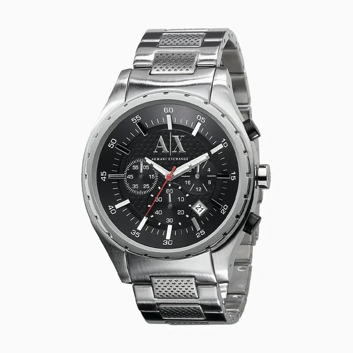 Armani Exchange Silver Chronograph Black Dial Men's Watch AX1057
