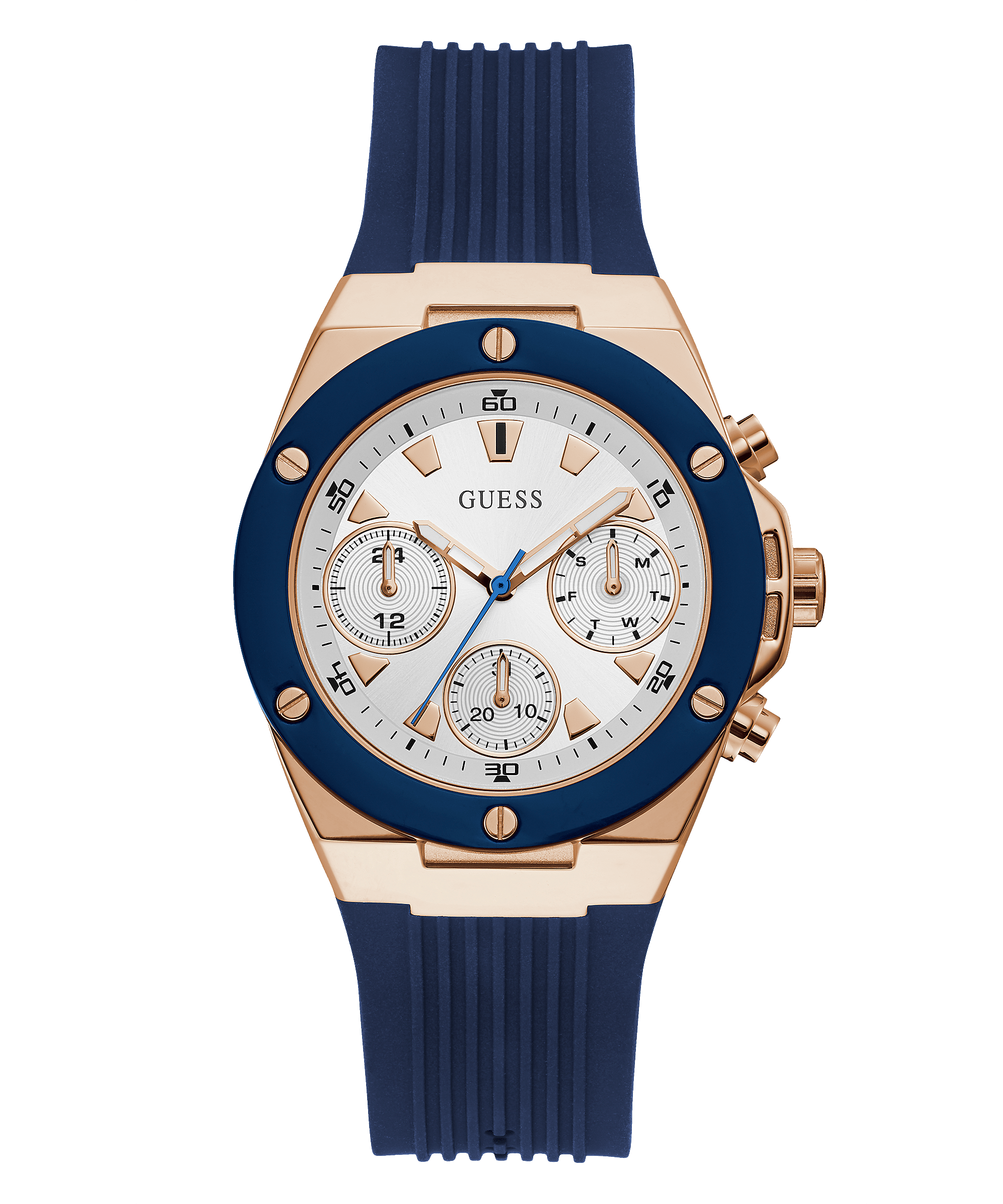 Guess Rose Gold Tone Blue Silicone Women's Watch GW0030L5