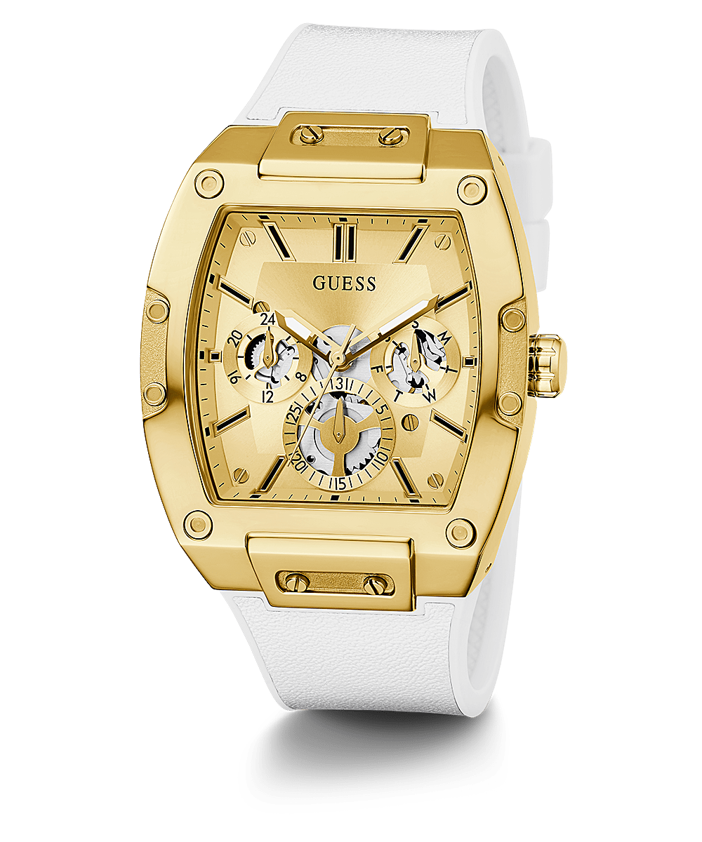 Guess Gold Case White Silicone Strap Men's Watch GW0202G6