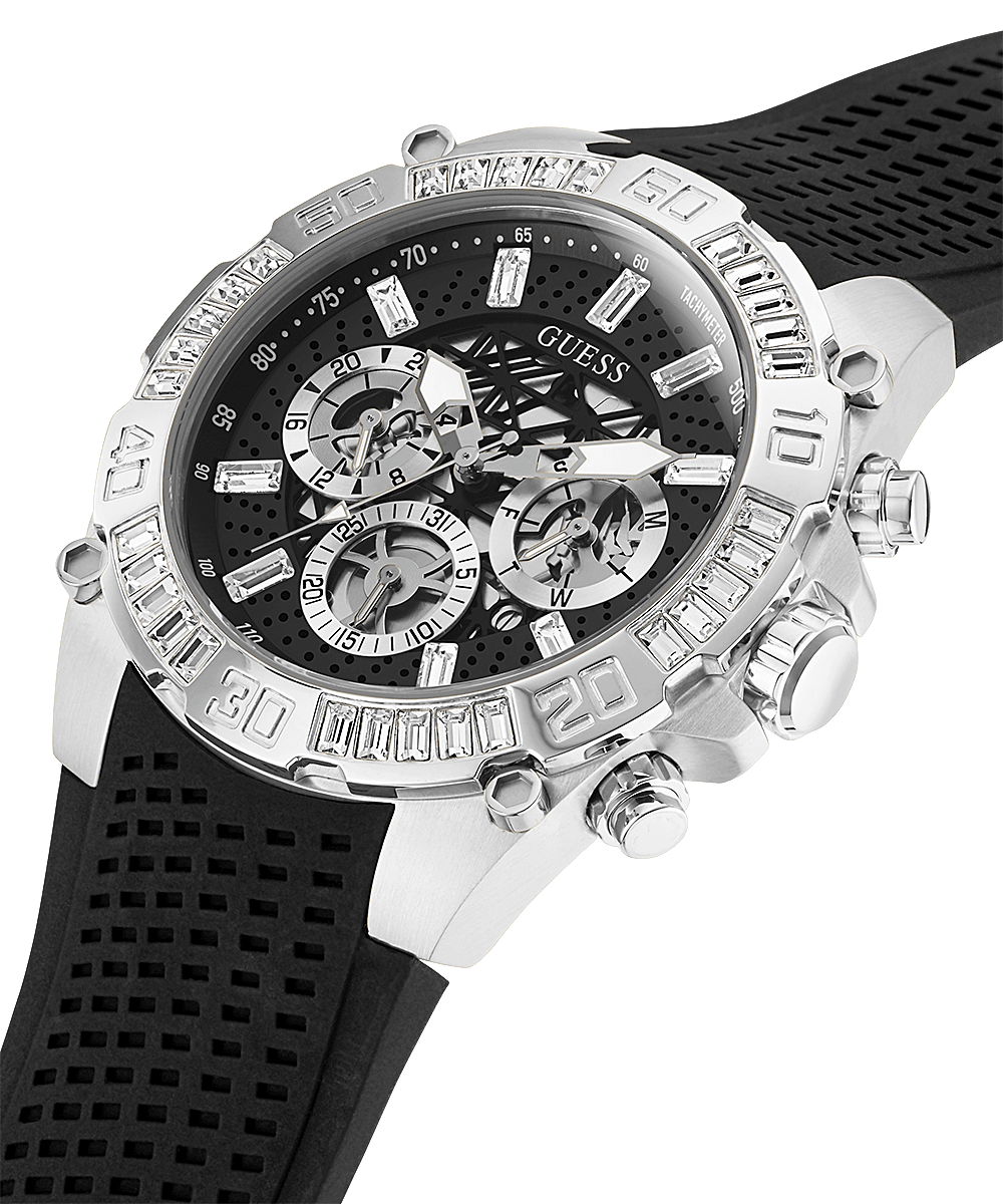 Guess Trophy Silver Tone Silicone Strap Men's Watch GW0333G1