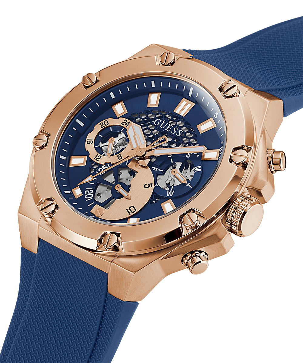 Guess Rose Gold Tone Case Blue Silicone Men's Watch GW0334G3