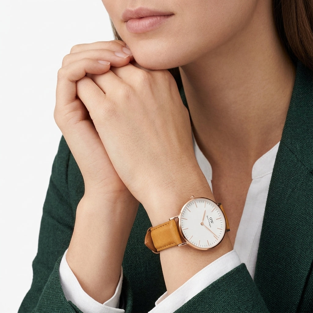 Daniel Wellington Durham 36mm Brown Genuine Leather Gold Watch - DW00100111