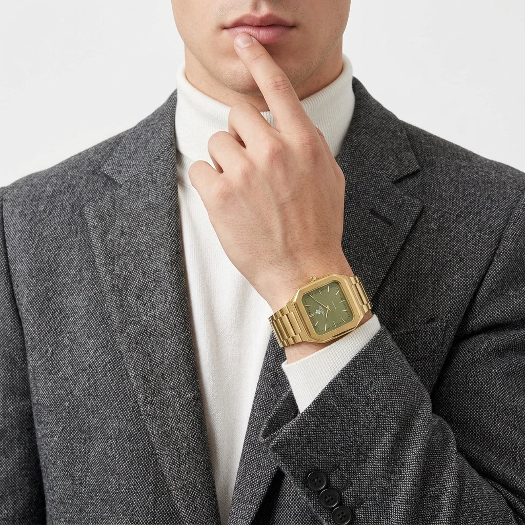 Beverly Hills Polo Club Slim Tech 5 Green Dial Gold Watch BP3864X.170