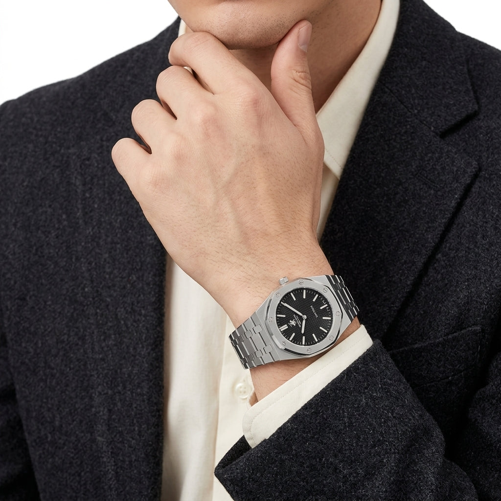 Beverly Hills Polo Club Slim Tech 5 Black Dial Silver Watch - BP3825X.350