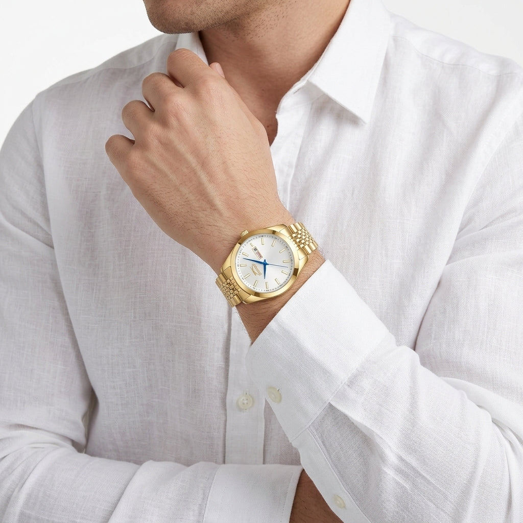 Slazenger Classic Day Date Window White Dial Gold Watch - SL.9.2579.1.130