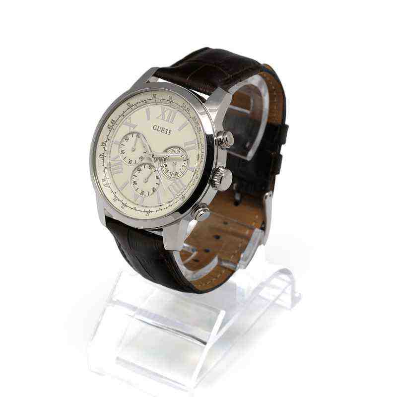 Guess Horizon Cream Dial Leather Strap Men's Watch W0380G2