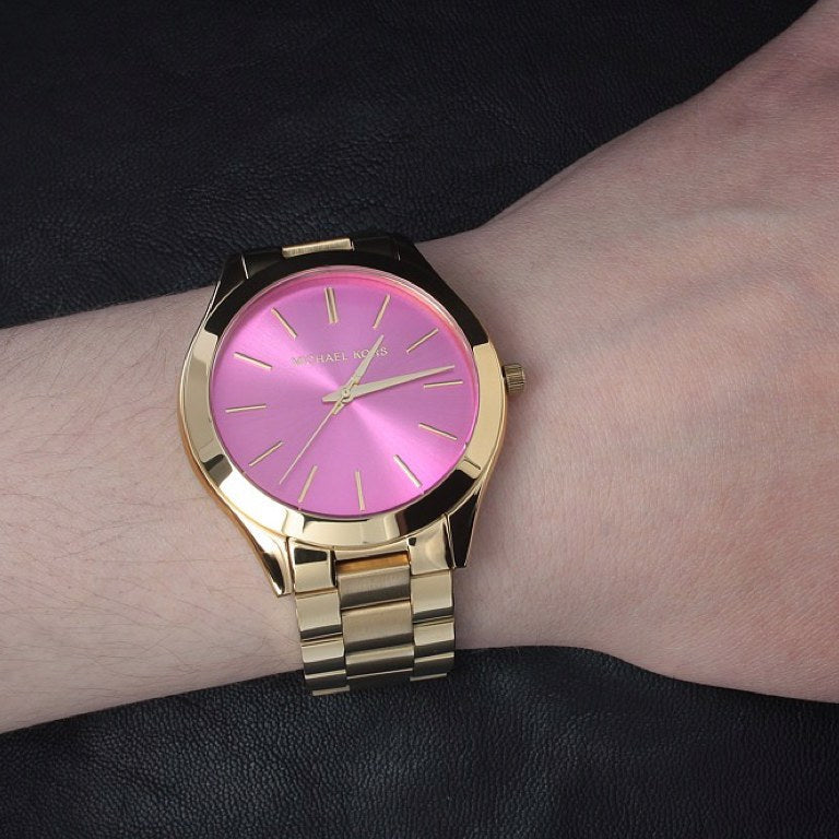 Michael Kors Slim Runway Gold Pink Dial Ladies Watch MK3264