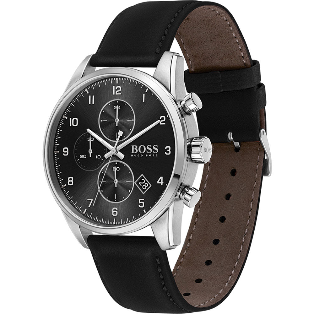 Hugo Boss Skymaster Black Leather Strap Men's Watch 1513782 - Dawson Watches #2