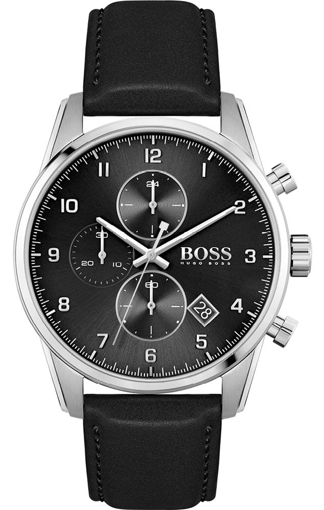 Hugo Boss Skymaster Black Leather Strap Men's Watch  1513782 - Dawson Watches