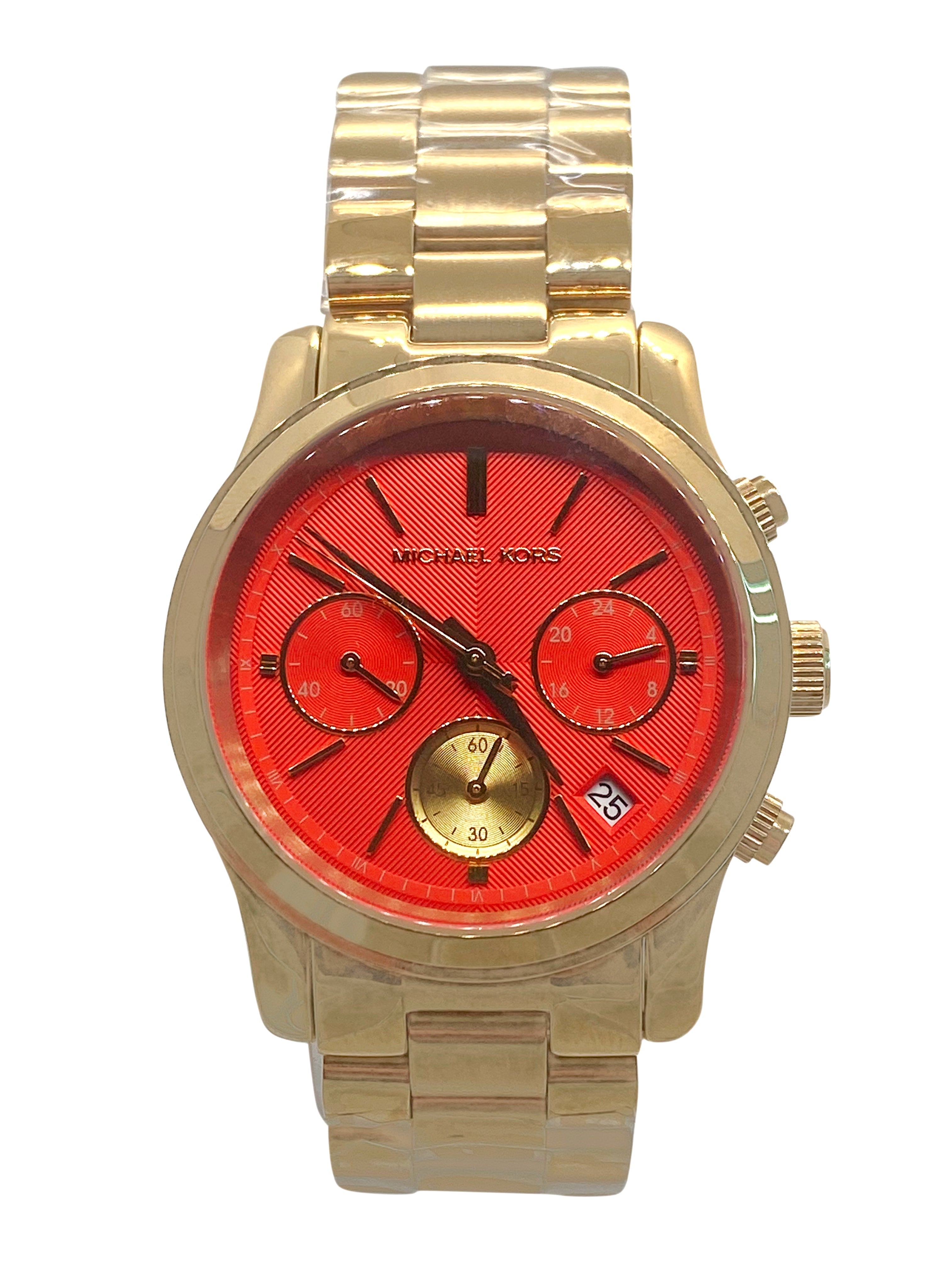 Michael Kors Runway Chronograph Orange Dial Gold Ladies Watch MK6162