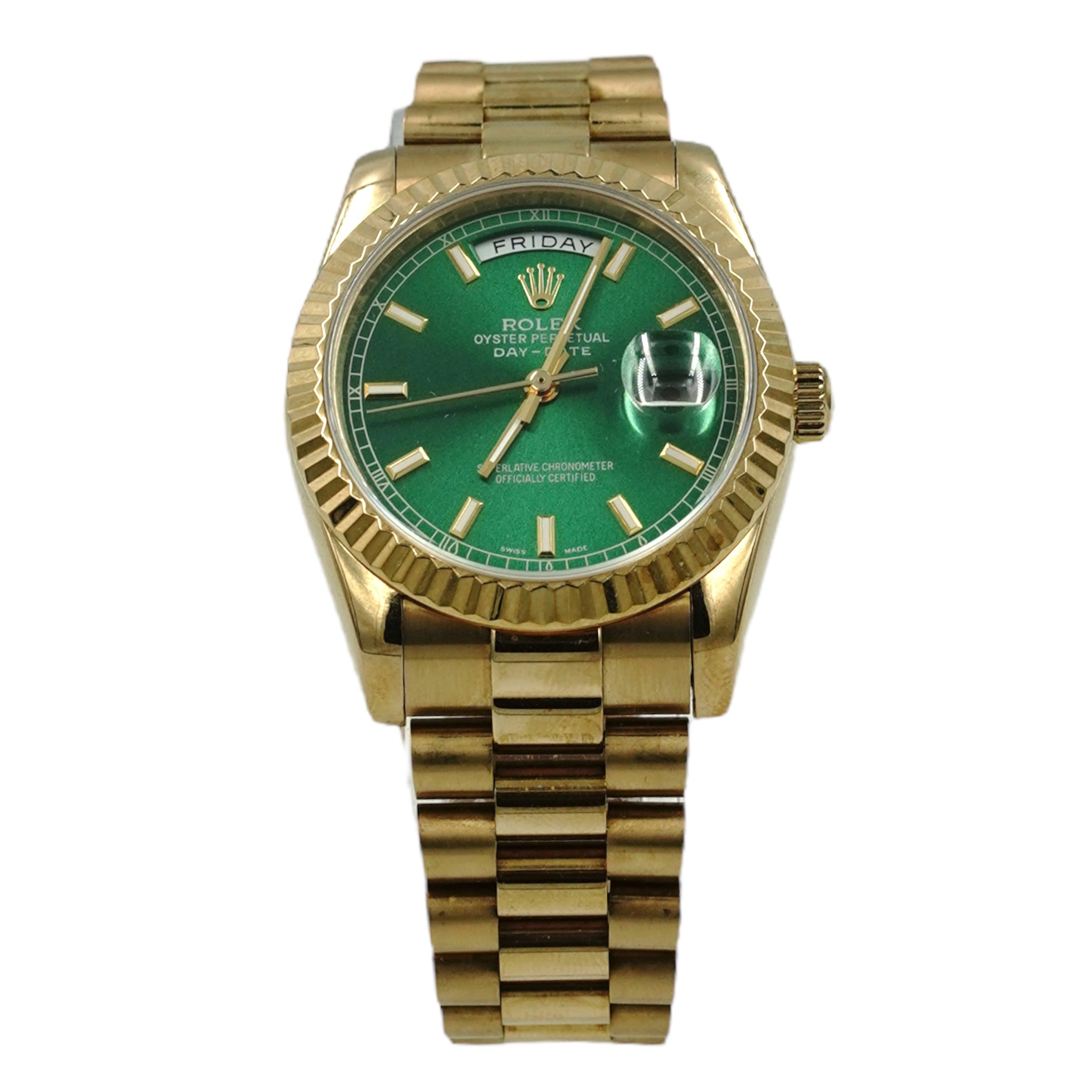 Oyster Perpetual 36mm Green Dial Gold Automatic President Watch