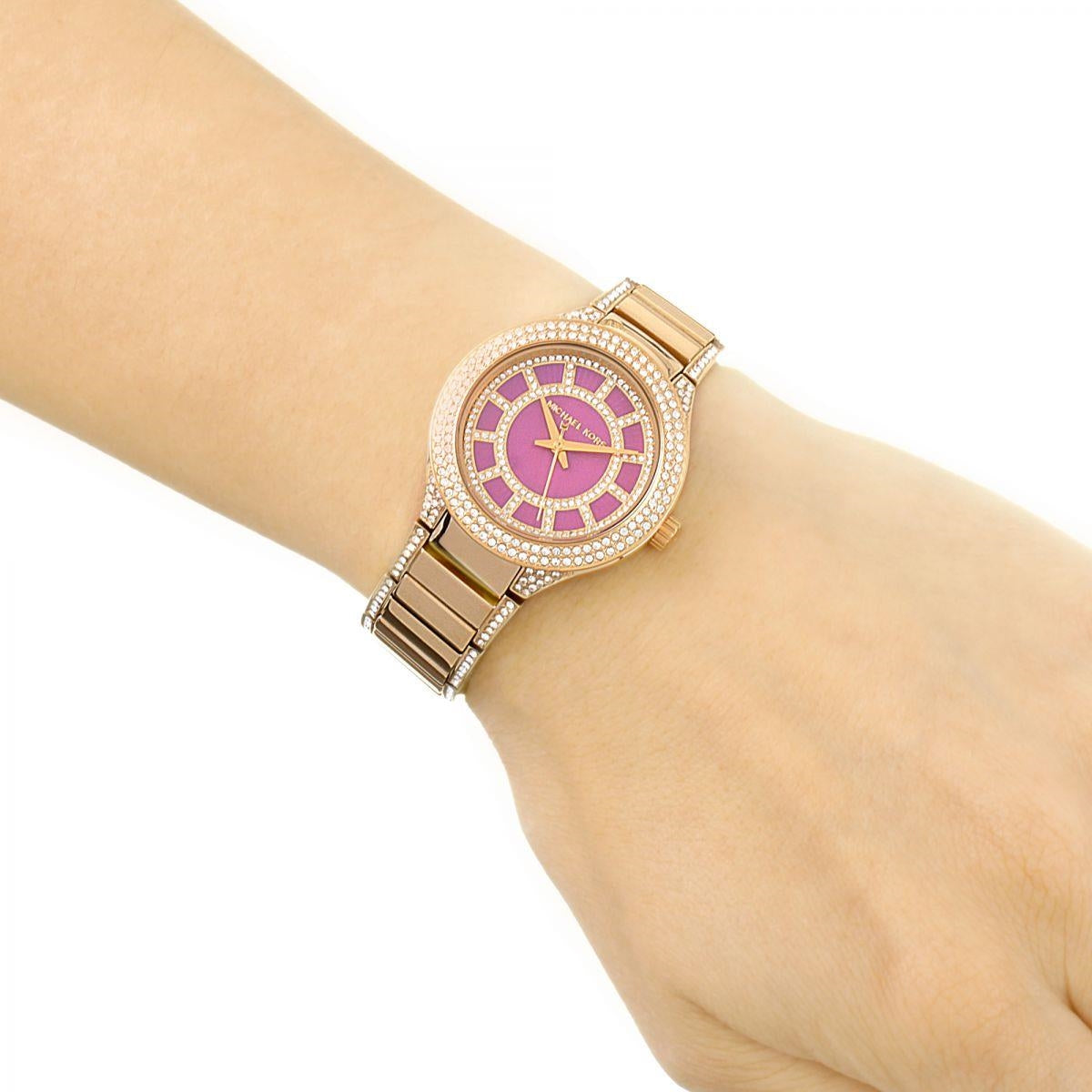 Michael Kors Mini Kerry Fuchsia Dial Gold-tone Ladies Watch MK3442