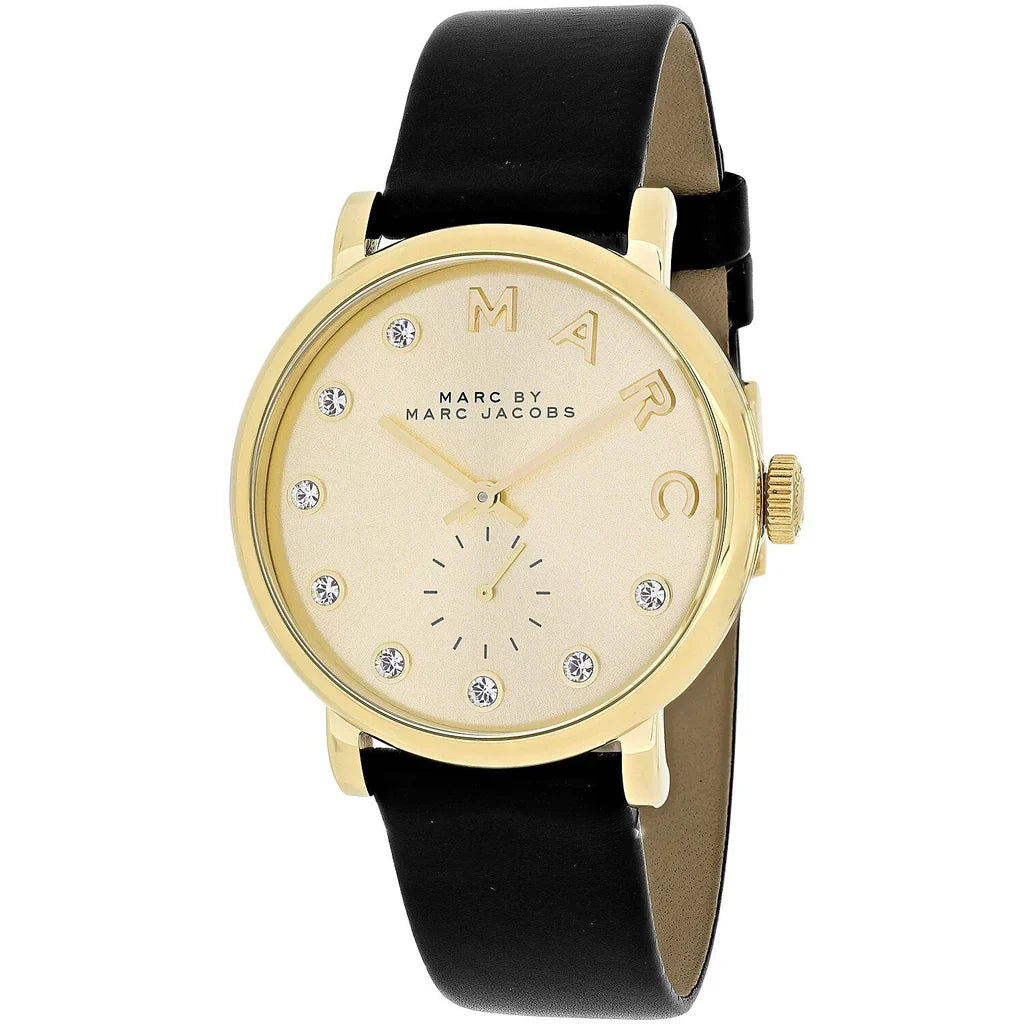 Marc By Marc Jacobs Baker Black Leather Gold Tone Watch MBM1399