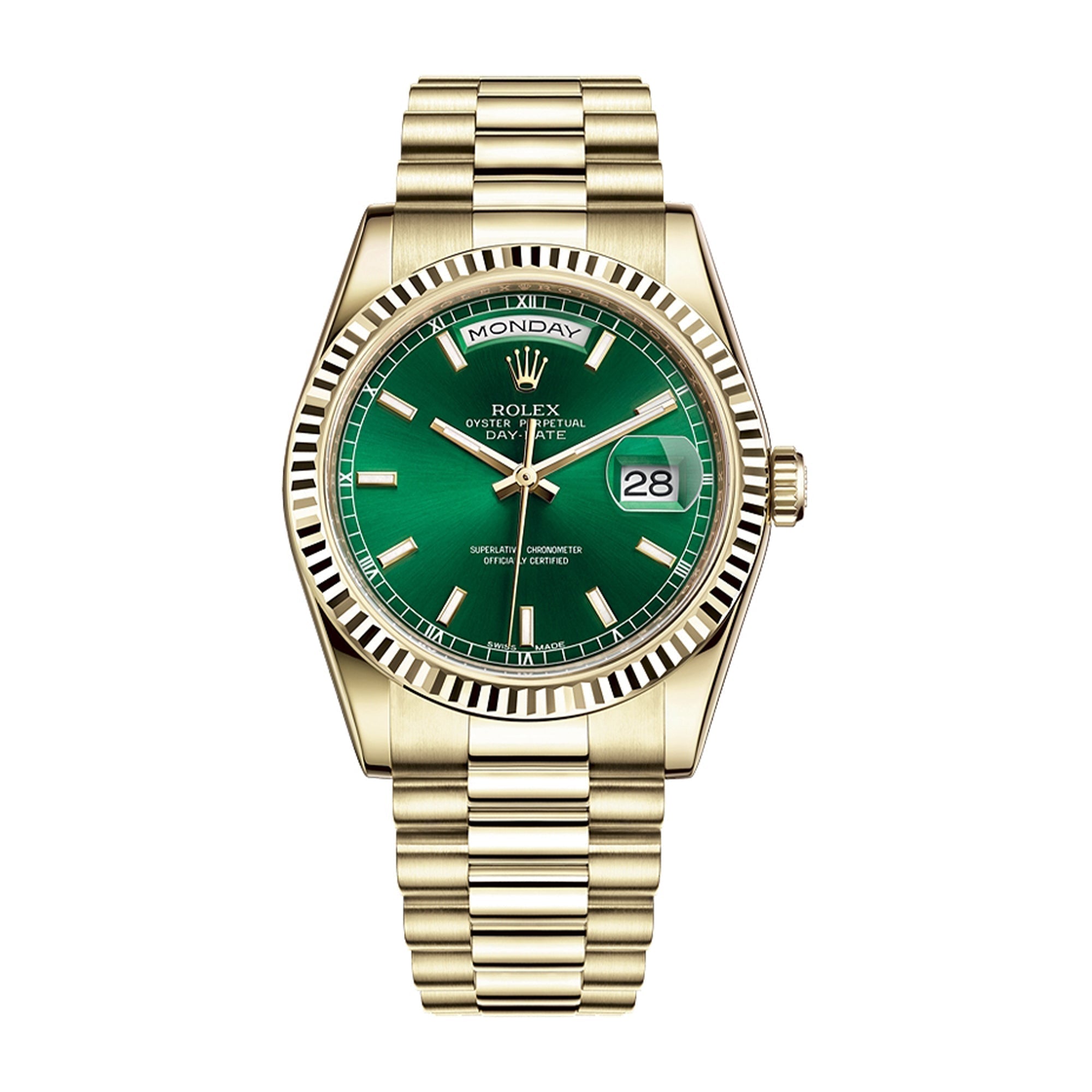 Oyster Perpetual 36mm Green Dial Gold Automatic President Watch