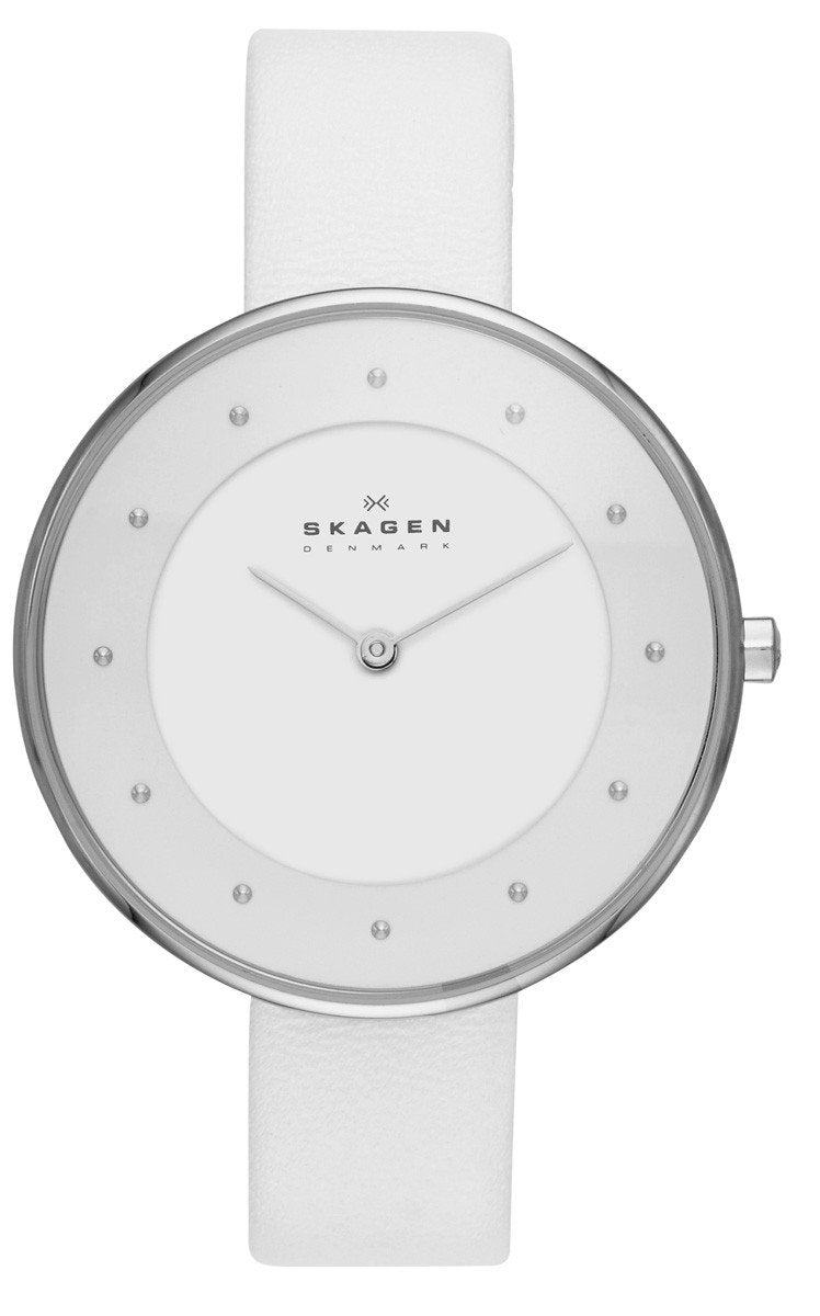 Skagen Gitte White Dial and Leather Ladies Watch SKW2136