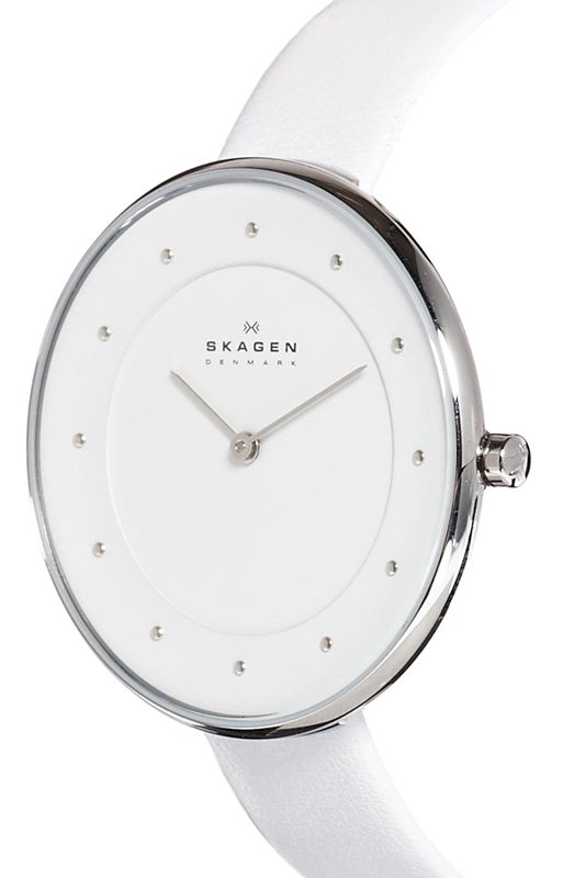 Skagen Gitte White Dial and Leather Ladies Watch SKW2136