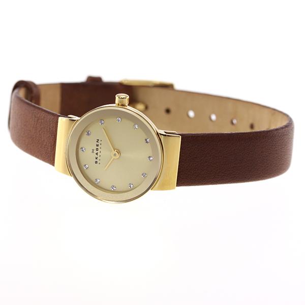 Skagen Freja Gold Dial Saddle Leather Ladies Watch SKW2175