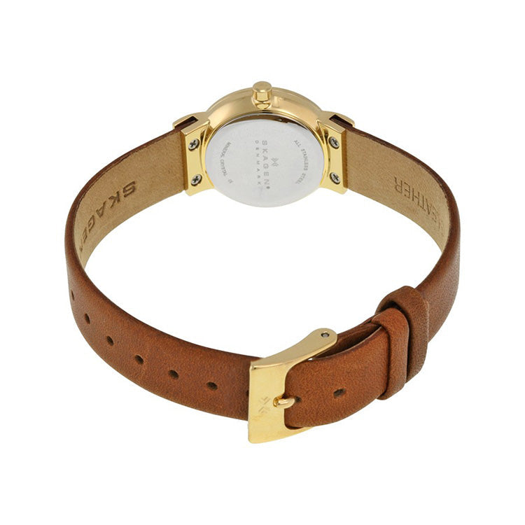 Skagen Freja Gold Dial Saddle Leather Ladies Watch SKW2175