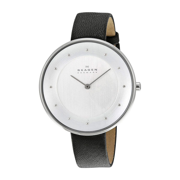 Skagen Gitte White Dial Black Leather Strap Ladies Watch SKW2232