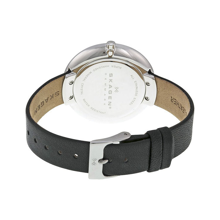 Skagen Gitte White Dial Black Leather Strap Ladies Watch SKW2232