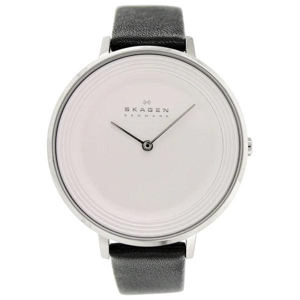 Skagen Ditte Silver Dial Black Leather Ladies Watch SKW2261