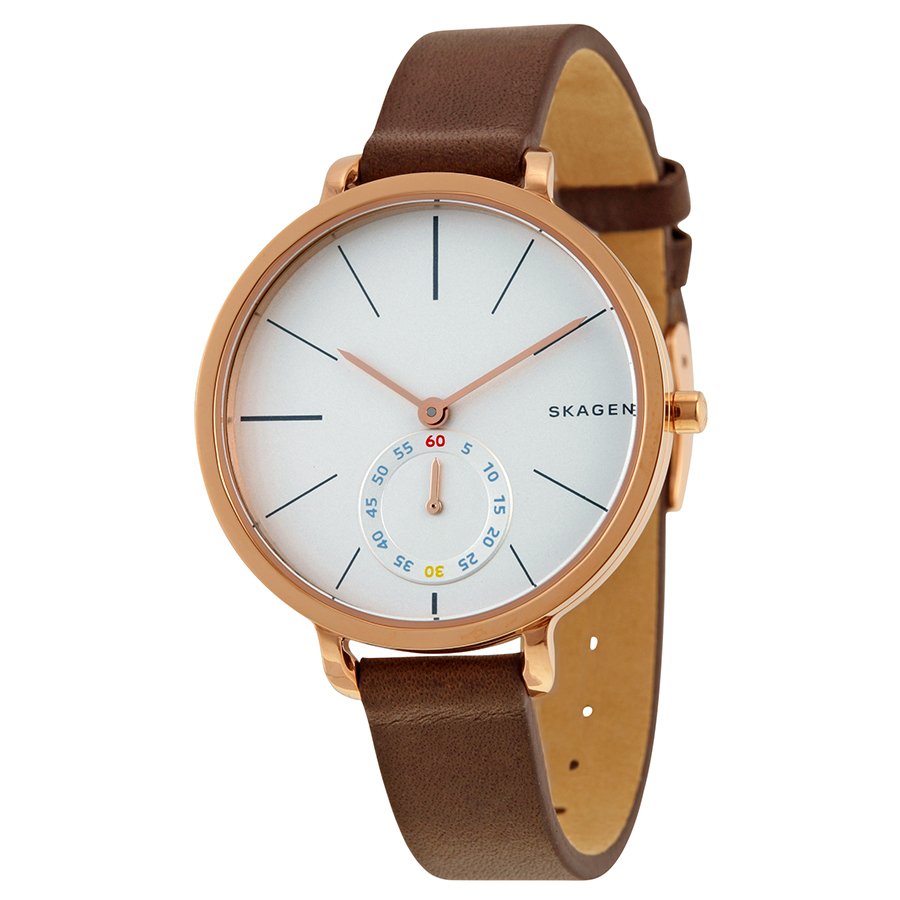 Skagen Hagen White Dial Brown Leather Ladies Watch SKW2356