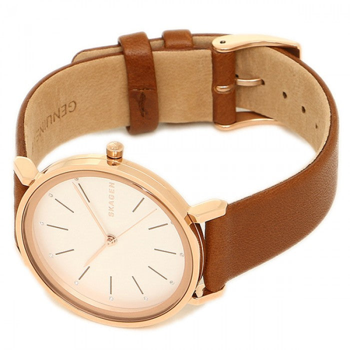 Skagen Hald White Dial Brown Leather Strap Ladies Watch SKW2488