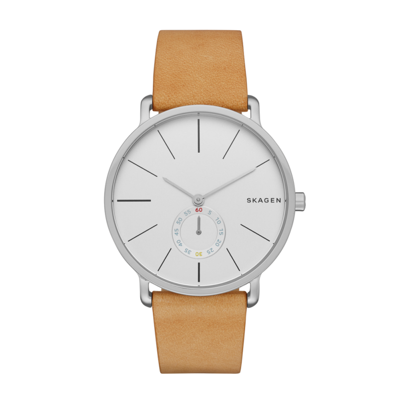 Skagen Hagen White Dial Tan Leather Strap Watch SKW6215