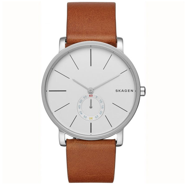 Skagen Hagen Silver Dial Brown Leather Strap Watch SKW6273