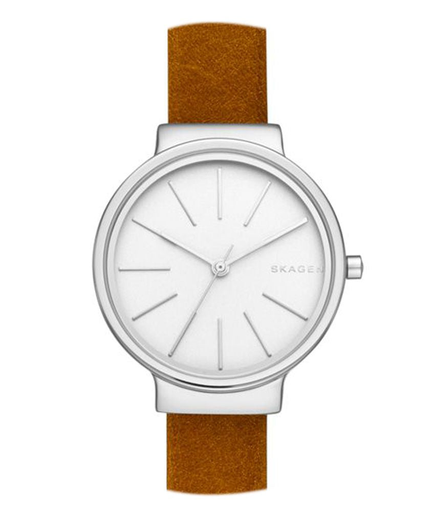 Skagen Ancher White Dial Leather Strap Ladies Watch SKW2479