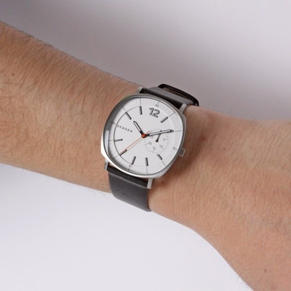 Skagen Rungsted White Dial Black Leather Men's Watch SKW6256