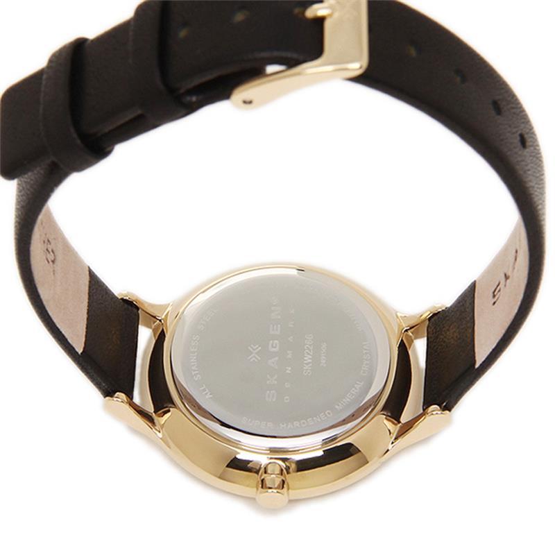 Skagen Anita Gold Dial Black Leather Ladies Watch SKW2266