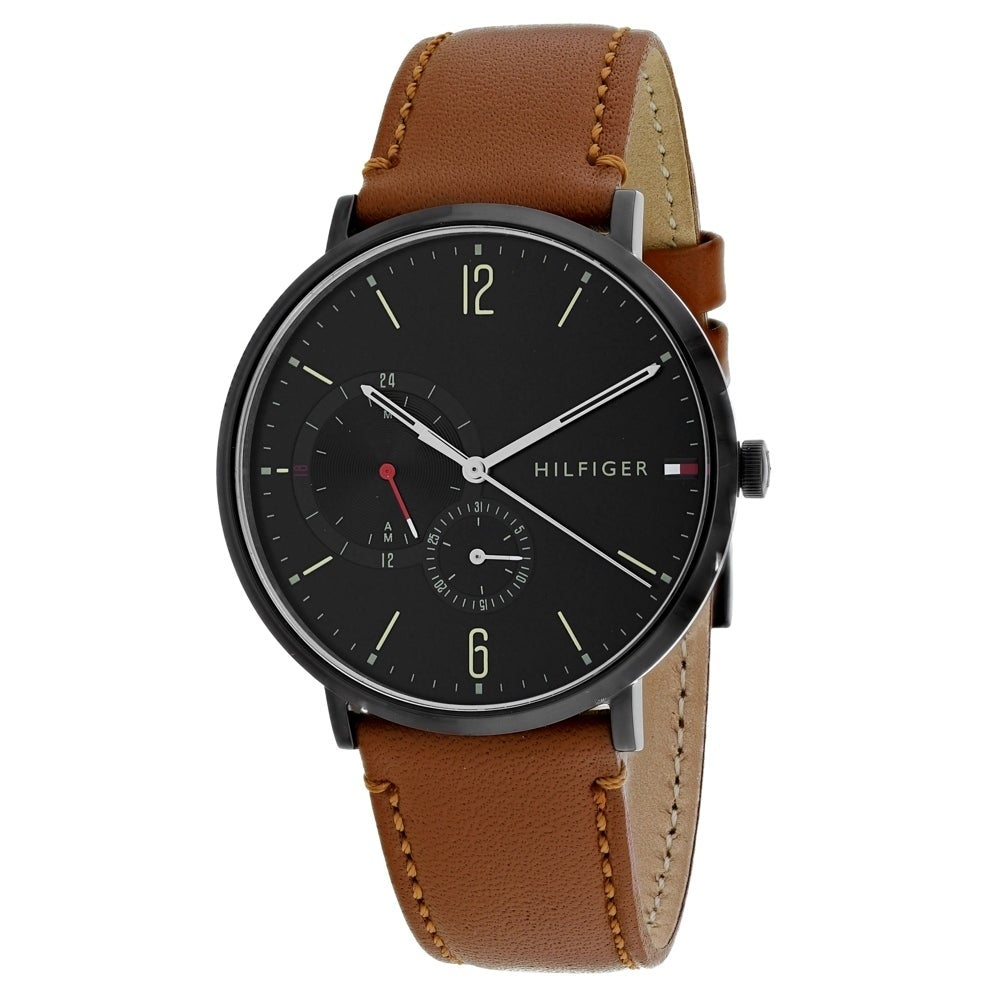 Tommy Hilfiger Black Dial Brown Leather Strap Men's Watch 1791510