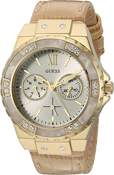 Women's Guess Beige Multifunction Leather Watch U0775L2