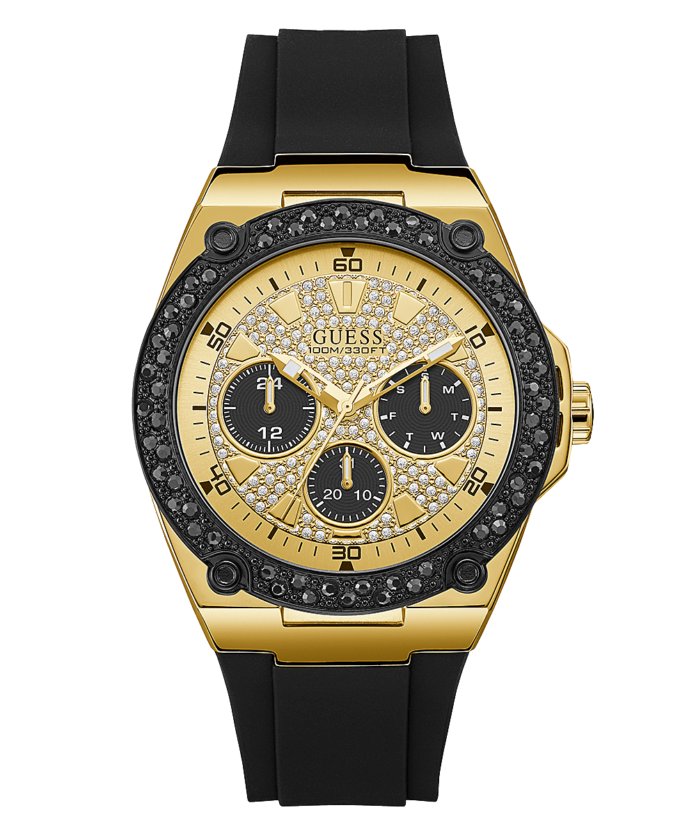 Guess Black Gold Tone Glitz Silicone Men's Watch U1257G1