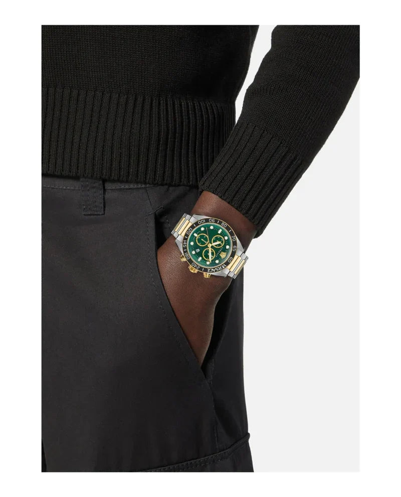 Versace Greca Dome Chrono Two-Tone Green Dial Swiss Movt Watch - VE6K00423