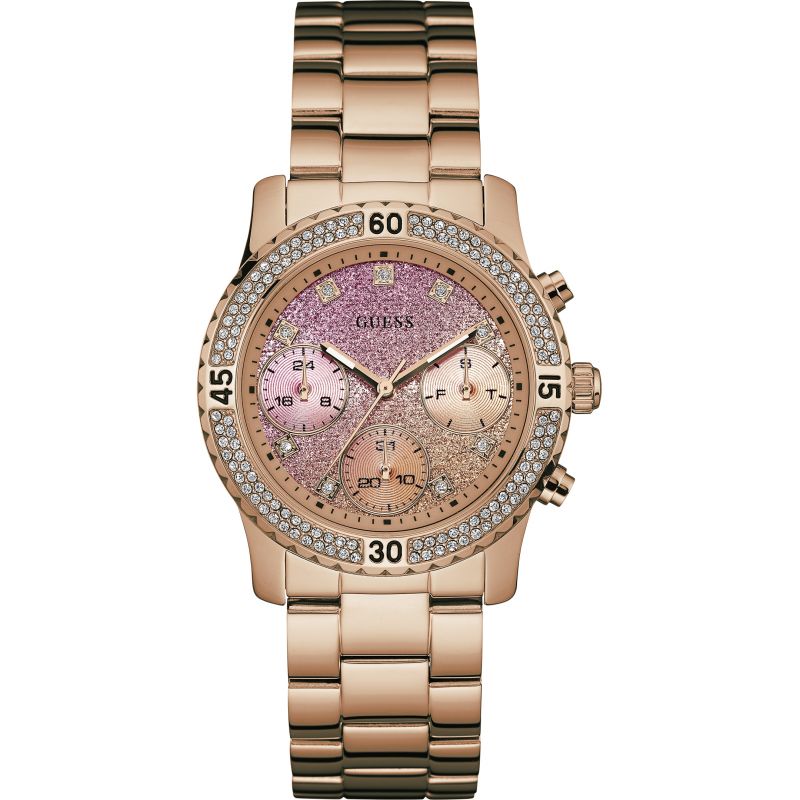 GUESS Ladies Rose Gold Watch With Crystal Detailing W0774L3