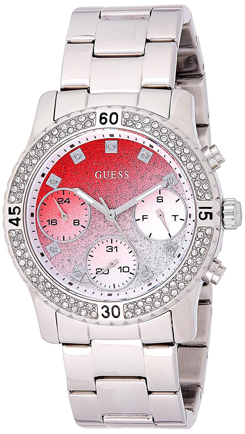 Guess Confetti Red Dial Stainless Steel Ladies Watch W0774L7