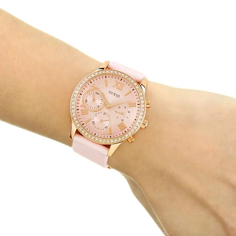 Guess Solar Quartz Multifunction Pink Dial Ladies Watch W1135L2