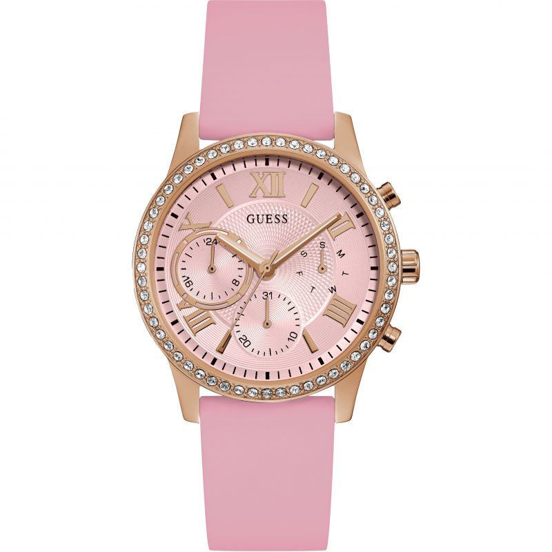 Guess Solar Quartz Multifunction Pink Dial Ladies Watch W1135L2