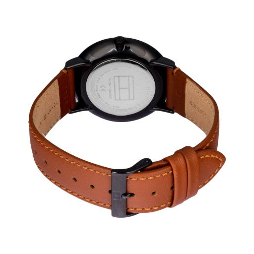 Tommy Hilfiger Black Dial Brown Leather Strap Men's Watch 1791510