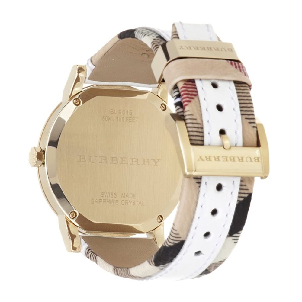 Burberry BU9015 Women's Swiss Heymarket Check Fabric and White Leather Band White Dial Women's Watch BU9015 - Dawson Watches #2
