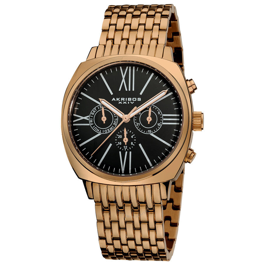 Akribos Black Dial Rose Tone Stainless Steel Men's Watch AK636RG - Dawson Watches