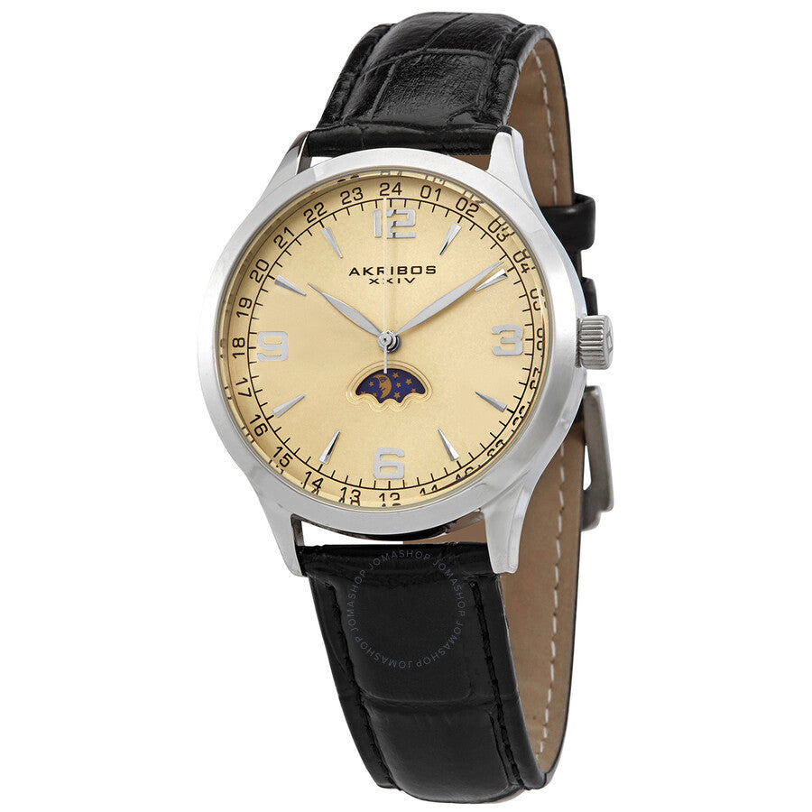 Akribos Champagne Dial Black Leather Men's Watch AK637SSW - Dawson Watches