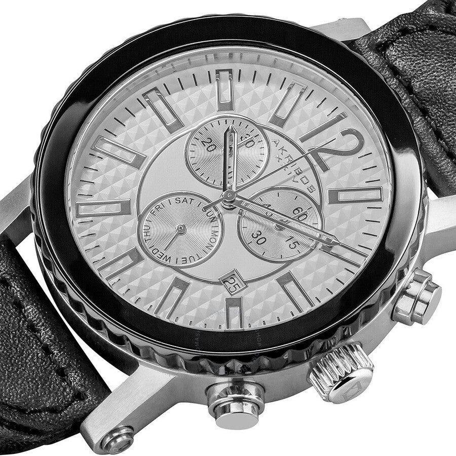 Akribos Chronograph Black Leather Men's Watch AK571BK - Dawson Watches #2